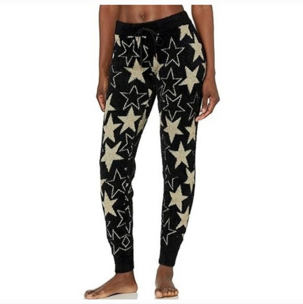 Pj Salvage Black with Cream Stars Sweater Material jogger lounge Pants M NWT